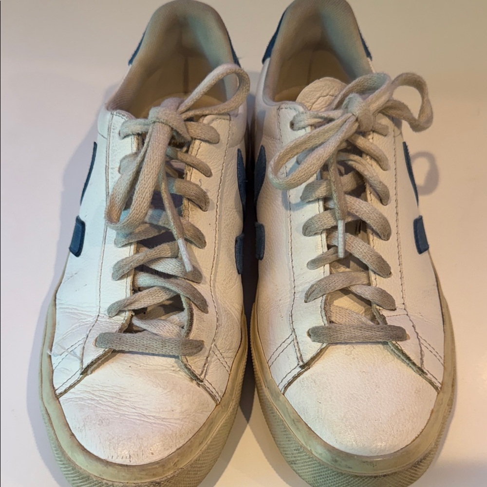 Veja White Sneakers with Blue Suede V Logo